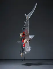 Ashley Bickerton, Bismarck Archipelago Shark, 2002, rubber, leather, rope, coconuts, resin, PVC, acrylic, liquid, metal