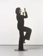 David Noonan, Untitled (figure), 2008, screen printed jute, plywood, steel stand