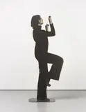David Noonan, Untitled (figure), 2008, screen printed jute, plywood, steel stand