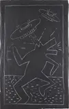 Keith Haring, Barking Dog and Spaceships, 1982, chalk on black paper