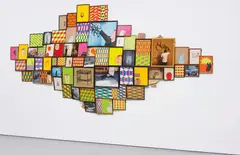 Barry McGee, 61 Framed Works, 2005, acrylic paint on panel, spray paint, pen, screenprint, graphite, coloured pencil, photograph, collage, wood, found frames
