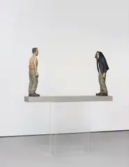 Sean Henry, Man with Alter Ego, 1998, bronze, exterior 2-pac paint, painted wood, Plexiglas