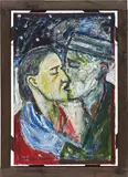 Billy Childish, The Kiss, 2000, oil, charcoal on canvas in artist's frame