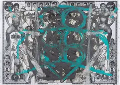 Untitled by Oscar Murillo, 2012, acrylic, oil stick, photocopy and collage on paper, sold Apr 2014