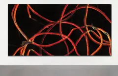 Greeting Card 4b (4b4D, 4b3D, 4b2D, 4b1D) by Aaron Young, 2007, burnt rubber, acrylic on stained plywood, in 4 parts, sold Apr 2014