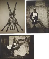 Pierre Molinier, Three works: (i) Feminin Pluriel est Triste, 1967; (ii) Autoportrait, 1967; (iii) Autoportrait avec Godemiche, 1966, two black and white photographs and one photo montage print