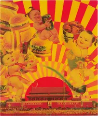 Luo Brothers, Welcome to the World Famous Brand, 2006, collage, paint, enamel, lacquer on wooden panel