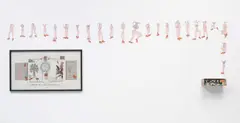 Patrick Van Caeckenbergh, Untitled (Study with Angels) in 3 parts, 1995, gouache, ballpoint pen, felt-tip pen, adhesive tape, magazine image, collage on paper and card, cigar box