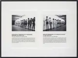 Santiago Sierra, Hiring and arrangement of 30 workers in relation to their skin colour, 2002, black and white photograph on Fujicolor Crystal archive paper