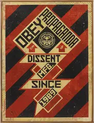 Constructivist Banner by Shepard Fairey, 2011, acrylic, silkscreen on paper and collage mounted on wood in artist's frame, sold Apr 2014