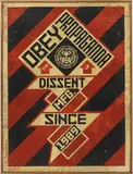 Constructivist Banner by Shepard Fairey, 2011, acrylic, silkscreen on paper and collage mounted on wood in artist's frame, sold Apr 2014