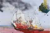Whitney Bedford, Collision, 2003, ink, spray paint, oil on panel