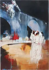 Ian Francis, A Girl Tries To Be More Like Her Friends, 2008, acrylic, oil, pen, ink and transfer on canvas