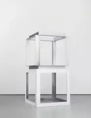 Jonathan Monk, Complete Incomplete Open Cube (with inside resting on outside forever), 2007, painted, brushed aluminium