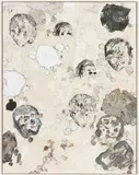 John Carter, One Hundred and Thirty-Eight Abstract Paintings, Three Modern Sculptures, Nine Portraits and Three Sets of Perspective, 2007, acrylic, paper, synthetic hair and gel medium on canvas