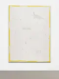 David Ostrowski, F (A thing is a thing in a whole which its not), 2012, oil, lacquer, paper on canvas