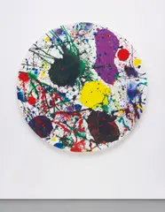 Sam Francis, Join the Chaos (SFF.1628), 1990, acrylic on tondo shaped canvas, mounted on wood panel and stretcher