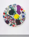 Sam Francis, Join the Chaos (SFF.1628), 1990, acrylic on tondo shaped canvas, mounted on wood panel and stretcher