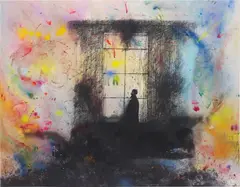 Friedrich Kunath, Frühling und Schicksal (Spring and Fate), 2009, screenprint, pigment and mixed media on canvas