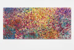 Dan Colen, Die by the Sword, 2013, flowers on bleached Belgian linen