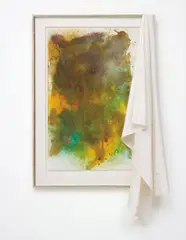 David Hammons, Untitled (Kool-Aid), 2007, Kool-Aid powdered drink on paper with silk curtain, in artist's frame