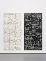 Hugh Scott-Douglas, Torn Cheque, 2013, laser cut gessoed linen, in 2 parts