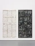 Hugh Scott-Douglas, Torn Cheque, 2013, laser cut gessoed linen, in 2 parts