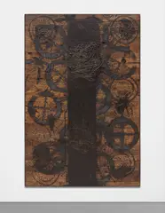 Rashid Johnson, Good Vibrations, 2013, branded red oak flooring, black soap, wax