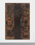 Rashid Johnson, Good Vibrations, 2013, branded red oak flooring, black soap, wax