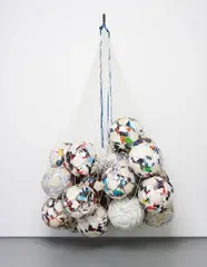 Mark Bradford, Double Speak, 2008, Papier-mâché, foil, football netting