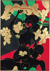 Pramnian Odyssey I by Chris Ofili, 2003-11, dyed leather, suede leather and gold leaf collage on panel, in artist's frame, sold Oct 2014