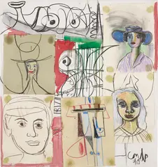 George Condo, Late Night in St. Moritz, 1990, pastel, charcoal, gouache, paper collage on canvas