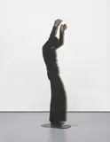 David Noonan, Untitled (Figure), 2008, screen printed jute, plywood, steel stand