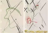 Sigmar Polke, Two Works: (i) Untitled (Face with Bamboo); (ii) Untitled, 1968, (i) watercolour on chequered paper (ii) watercolour and pencil on chequered paper