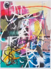 Untitled by Albert Oehlen, 1998, acrylic, spray paint, inkjet, marker pen on paper, sold Oct 2014