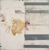 Untitled (synthetic trash paintings) by Oscar Murillo, 2012, tape, oilstick, dirt on canvas, sold Oct 2014
