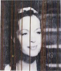 Gregor Hildebrandt, o.T., 2007, cassette tape, coin on inkjet print