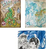 Don Ed Hardy & Dr. Lakra, Three works: (i) Untitled, 2004; (ii) Untitled, 2004; (ii) Untitled (Born to Raise Hell), 2004, watercolour on paper
