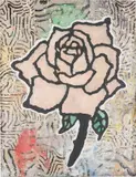 Donald Baechler, Pink Rose, 2009, gesso, flashe, collaged paper on paper