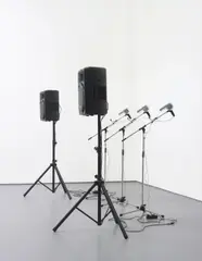 Michael Sailstorfer, Untitled (trio), 2008, hairdryers, speakers, stands, cables