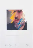Richard Hamilton, Untitled (Self-Portrait), 1986, Colour copy of a polaroid self portrait, with hand-colouring in blue, white and yellow acrylic paint, on wove paper, with full margins,