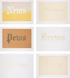 Ed Ruscha, News, Mews, Pews, Brews, Stews & Dues, 1970, The complete portfolio of six organic screenprints in colours, on Silverbrook Antique Finish paper, with full margins, with title page and colophon listing the ingredients used for each print,