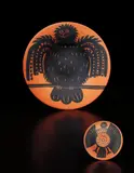 Hibou noir perché (Perched Black Owl) by Pablo Picasso, 1957, Red earthenware round plate painted in black and unglazed,, sold Jun 2014