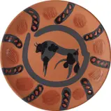Taureau (Bull) by Pablo Picasso, 1956, Red earthenware round plate painted in black with partial brushed glaze,, sold Jun 2014