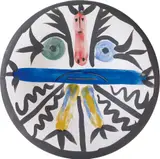 Personnages no. 28 (Character no. 28) by Pablo Picasso, 1963, White earthenware round plate painted in colours with partial brushed glaze,, sold Jun 2014