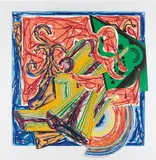 The Butcher Came and Slew the Ox, plate 8, from Illustrations after El Lissitzky's Had Gadya by Frank Stella, 1984, Lithograph, linocut and screenprint in colours with collage and hand-coloring, on wove paper, the full sheet,, sold Jun 2014