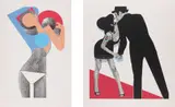 Gerald Laing, K.M (Kate Moss); and The Kiss, 2007-2008, Two screenprints in colours, one with hand-applied gold leaf, on Velin Arches paper, with full margins,