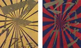 Mark Grotjahn and Takashi Murakami, Untitled (Scarlet Lake and Indigo Blue Butterfly 826); and Untitled (Canary Yellow and Black Butterfly 830)