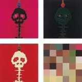 Time Bokan – Pink; Time Bokan - Black+Moss Green; Time Bokan - Missing in the Eyes-Red; and Acupuncture Painting "Opening Wide, Squeezing Tight"-Smell of Blood (Squeezing Tight) by Takashi Murakami, 2006; and 2013, Four offset lithographs in colours, on smooth wove paper, the full sheets,, sold Jun 2014