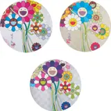 Even the Digital Realm has Flowers to Offer!; Flowers for Algernon; and Purple Flowers in a Bouquet by Takashi Murakami, 2010, Three offset lithographs in colours, on smooth wove paper, the full sheets,, sold Jun 2014